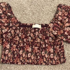 Altar'd State Burgundy Floral Puff Sleeve Blouse